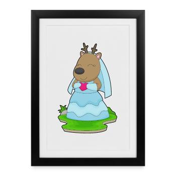 Rentier Braut Herz Hochzeit - Gerahmtes Poster (27 × 37 cm) - Schwarz - Vorne