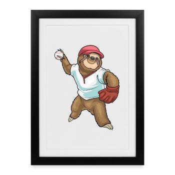Gant de baseball Sloth - Affiche encadrée (27 × 37 cm) - noir - Devant