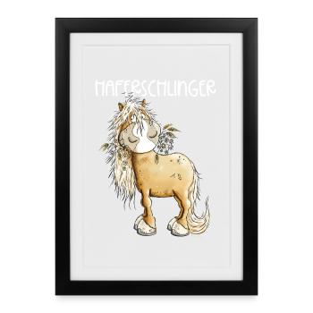 Haflinger Pferd Haferschlinger Wortspiel - Gerahmtes Poster (27 × 37 cm) - Schwarz - Vorne