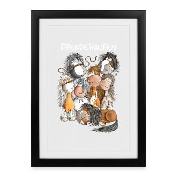 Pferdehaufen Pferde Team Herde Pferd - Gerahmtes Poster (27 × 37 cm) - Schwarz - Vorne