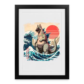 Funny Monster German Shepherd Dogzilla Anime Manga - Framed poster (27 × 37 cm) - black - Front