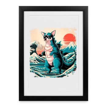 Funny Monster Chihuahua Dogzilla Anime Manga Japan - Framed poster (27 × 37 cm) - black - Front