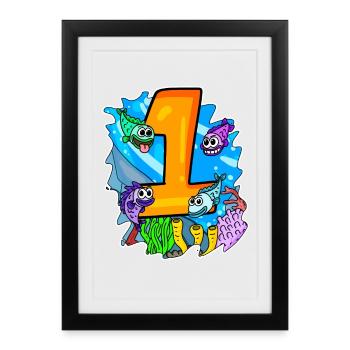 Numéro 1 Numéro Un - Motif Poissons - Affiche encadrée (27 × 37 cm) - noir - Devant