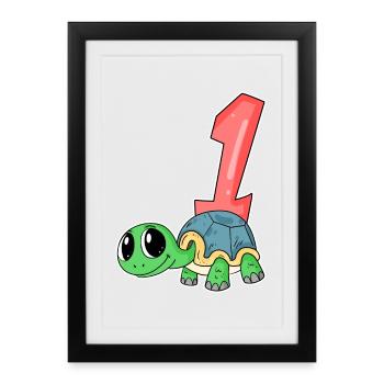 Numéro 1 Numéro Un - Motif Tortue - Affiche encadrée (27 × 37 cm) - noir - Devant