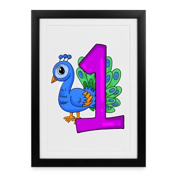 Numéro 1 Numéro Un - Motif Paon Bleu - Affiche encadrée (27 × 37 cm) - noir - Devant