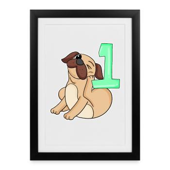 Numéro 1 Numéro Un - Motif de chien carlin - Affiche encadrée (27 × 37 cm) - noir - Devant