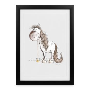 Drôle de cheval buvant de la limonade pour les amis des chevaux - Affiche encadrée (27 × 37 cm) - noir - Devant