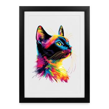 Cat Colorful Rainbow Colors Popart Cat Mom Cats - Framed poster (27 × 37 cm) - black - Front
