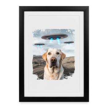 Labrador Retriever Dog Selfie with Alien UFOs. - Framed poster (27 × 37 cm) - black - Front