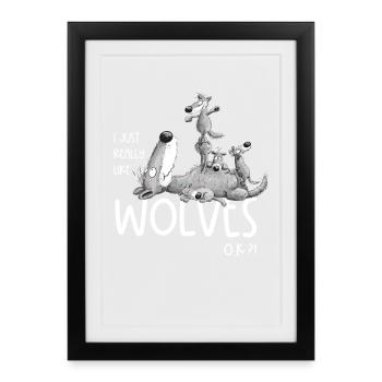 Drôle de meute de loups famille comme des loups disant - Affiche encadrée (27 × 37 cm) - noir - Devant