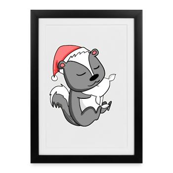 Skunk Mignon Fatigué Dormir À Noël - Affiche encadrée (27 × 37 cm) - noir - Devant