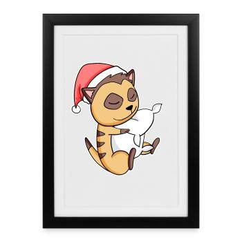 Meerkat Cute Tired Sleeping In Christmas - Framed poster (27 × 37 cm) - black - Front