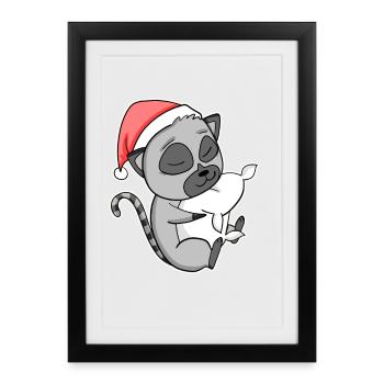 Lemurs Cute Tired Sleeping In Christmas - Framed poster (27 × 37 cm) - black - Front