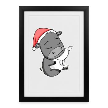 Donkey Cute Tired Sleeping In Christmas - Framed poster (27 × 37 cm) - black - Front
