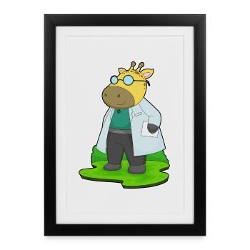Girafe Docteur Blouse de Docteur - Affiche encadrée (27 × 37 cm) - noir - Devant