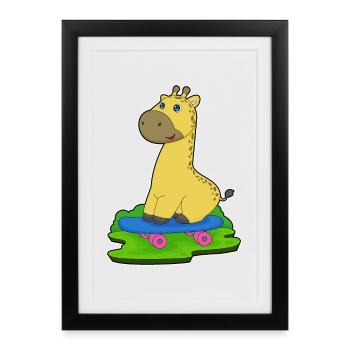 Girafe Skater Skateboard - Affiche encadrée (27 × 37 cm) - noir - Devant