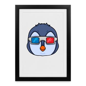 Penguin 3D Glasses Cinema - Framed poster (27 × 37 cm) - black - Front