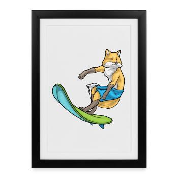 Fox Surfing Surfboard Summer - Framed poster (27 × 37 cm) - black - Front