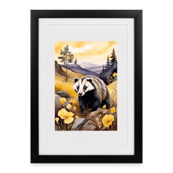 Badger in golden autumn - Framed poster (27 × 37 cm) - black - Front