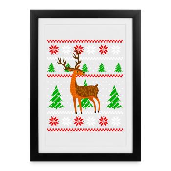 Cerf de Noël - Affiche encadrée (27 × 37 cm) - noir - Devant