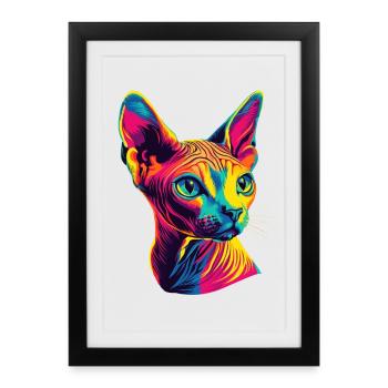 Chat Sphynx Chat Sphynx Chat Canadien Mignon Sphinx - Affiche encadrée (27 × 37 cm) - noir - Devant
