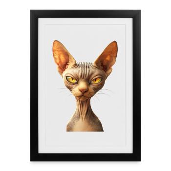 Chat Sphynx Chat Sphynx Chat Canadien Mignon Sphinx - Affiche encadrée (27 × 37 cm) - noir - Devant
