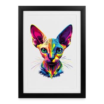 Chat Sphynx Chat Sphynx Chat Canadien Mignon Sphinx - Affiche encadrée (27 × 37 cm) - noir - Devant