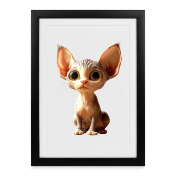 Chat Sphynx Chat Sphynx Chat Canadien Mignon Sphinx - Affiche encadrée (27 × 37 cm) - noir - Devant