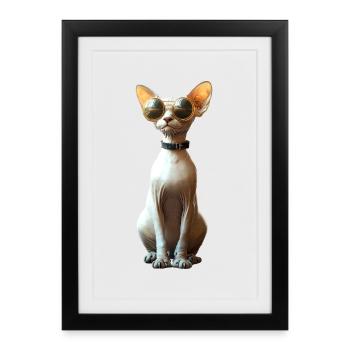 Chat Sphynx Chat Sphynx Chat Canadien Mignon Sphinx - Affiche encadrée (27 × 37 cm) - noir - Devant