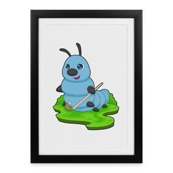 Caterpillar Field Hockey Field Hockey Stick Sports - Framed poster (27 × 37 cm) - black - Front