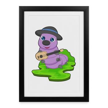 Caterpillar Musician Guitare Musique - Affiche encadrée (27 × 37 cm) - noir - Devant