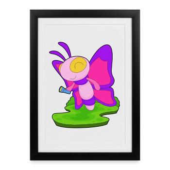 Lampe de poche papillon - Affiche encadrée (27 × 37 cm) - noir - Devant