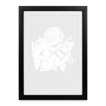 Geige Mädchen Zeichnung - Gerahmtes Poster (27 × 37 cm) - Schwarz - Vorne