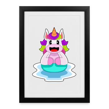 Licorne Natation Anneau De Natation Été - Affiche encadrée (27 × 37 cm) - noir - Devant