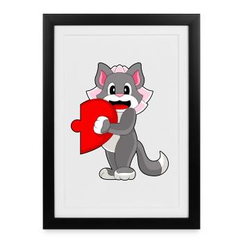 Chat Mariage Coeur de Mariée - Affiche encadrée (27 × 37 cm) - noir - Devant