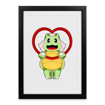 Tortue Mariée Coeur Mariage - Affiche encadrée (27 × 37 cm) - noir - Devant