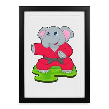Elefant Karate Kampfsport - Gerahmtes Poster (27 × 37 cm) - Schwarz - Vorne