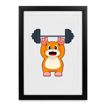 Bodybuilder Hamster Bodybuilding avec barre - Affiche encadrée (27 × 37 cm) - noir - Devant