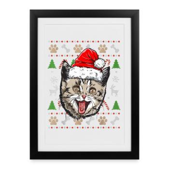 Pull Moche De Noel Chat Humour Noël Cadeau Drôle - Affiche encadrée (27 × 37 cm) - noir - Devant