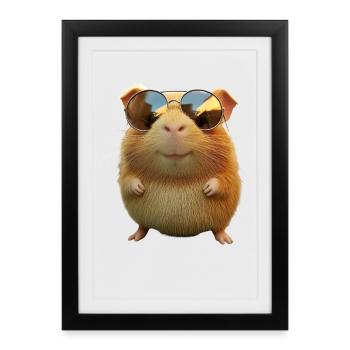 Cochon d’Inde Rongeurs Capybara Rongeur mignon - Affiche encadrée (27 × 37 cm) - noir - Devant