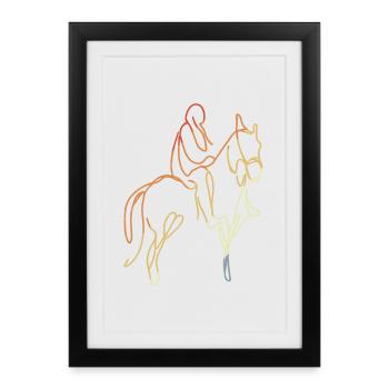 Dessin d’équitation vintage - Affiche encadrée (27 × 37 cm) - noir - Devant