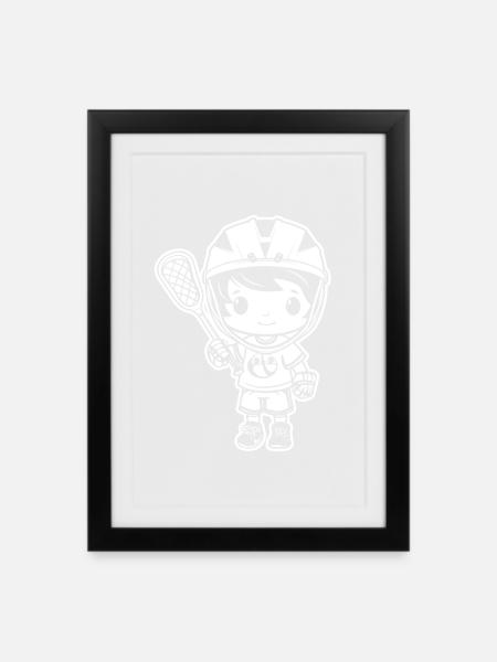 Lacrosse Junge - Gerahmtes Poster (27 × 37 cm) - Schwarz