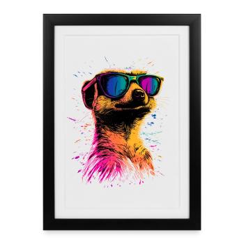 Lunettes de soleil suricate coloré mignon suricate - Affiche encadrée (27 × 37 cm) - noir - Devant