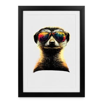 Lunettes de soleil suricate coloré mignon suricate - Affiche encadrée (27 × 37 cm) - noir - Devant
