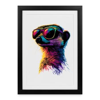 Lunettes de soleil suricate coloré mignon suricate - Affiche encadrée (27 × 37 cm) - noir - Devant