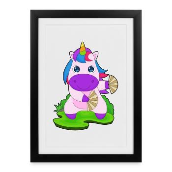 Licorne Éventail à main - Affiche encadrée (27 × 37 cm) - noir - Devant