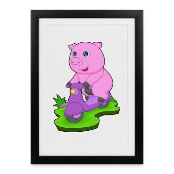 Trottinette Pig - Affiche encadrée (27 × 37 cm) - noir - Devant