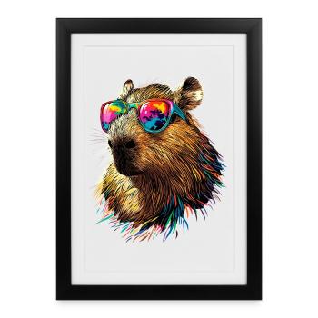 Capybara Sunglasses Colorful Popart Capybara - Framed poster (27 × 37 cm) - black - Front