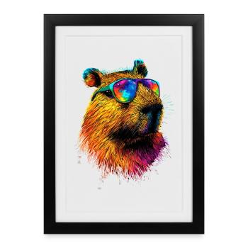 Capybara Sunglasses Colorful Popart Capybara - Framed poster (27 × 37 cm) - black - Front