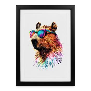 Capybara Sunglasses Colorful Popart Capybara - Framed poster (27 × 37 cm) - black - Front